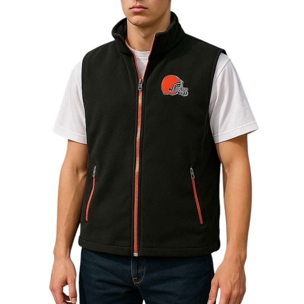 CLEVELAND BROWNS NFL Fleece Vest Men’s Size Medium Black & Orange NEW Wa…